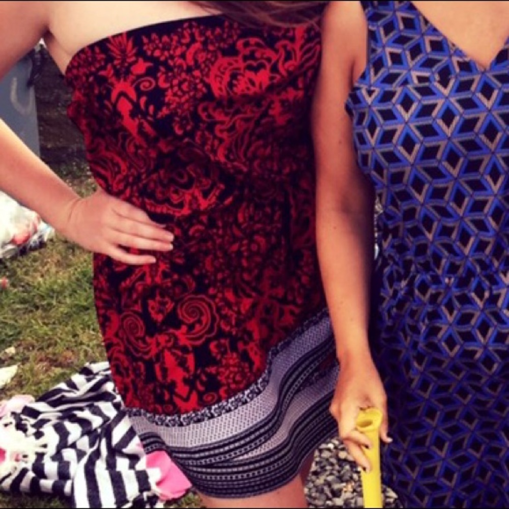 Red pattern tube top dress